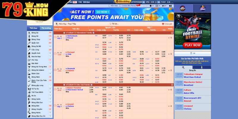 Thể Thao SBO 79King Sảnh Cược Thể Thao Trực Tuyến Hàng Đầu 2 Bảng kèo cược thể thao SBO 79King phong phú